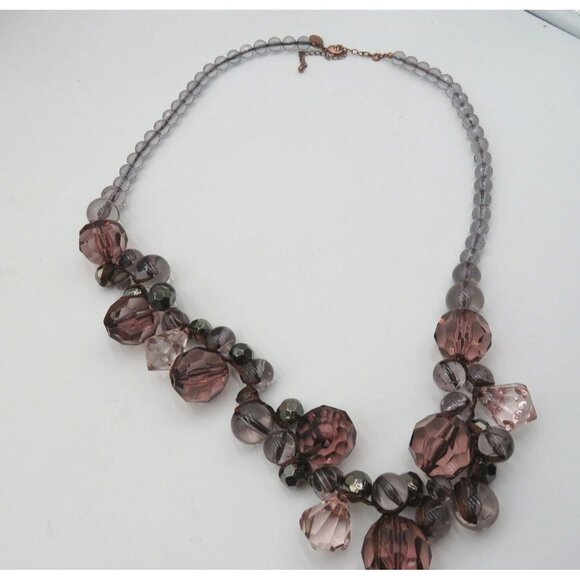 Mark Avon Necklace 32" Purple Gray Faceted Cluster Beads Ribbon Rose Gold Tone - Picture 2 of 7